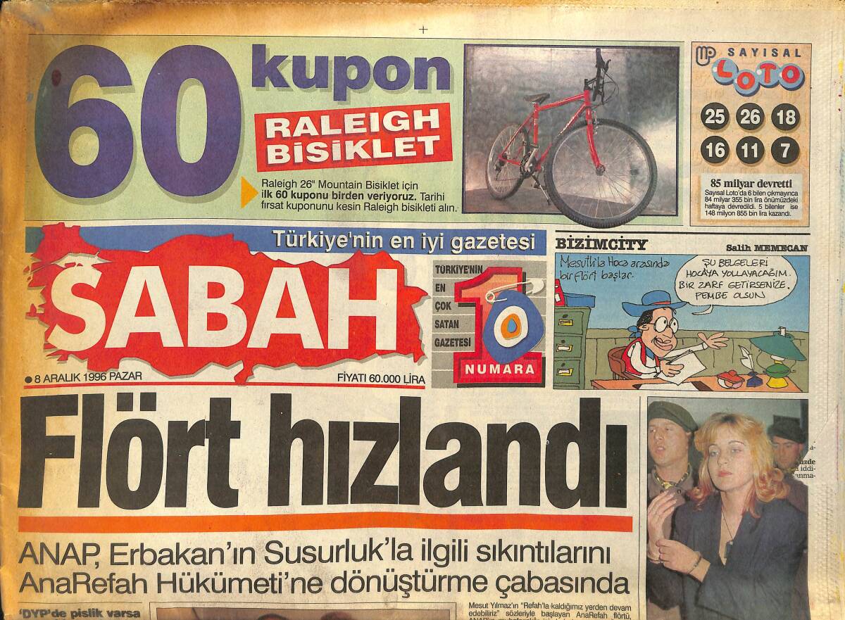 Sabah Gazetesi 8 Aralık 1996 - DGM'den Refah İçin Açıklama - Columbia Dünyaya Rekorla Döndü GZ155420 - 1