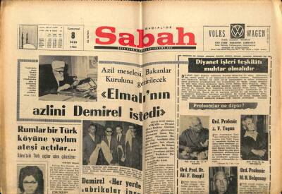 Sabah Gazetesi 8 Ekim 1966 - Diyanet Reisi İbrahim Elmalının Azlini Demirel İstedi GZ63979 - 1