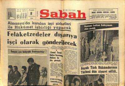 Sabah Gazetesi 8 Eylü 1966 - Kanuni Sultan Süleyman 400. Ölüm Yıldönümünde Anıldı GZ57274 - 1