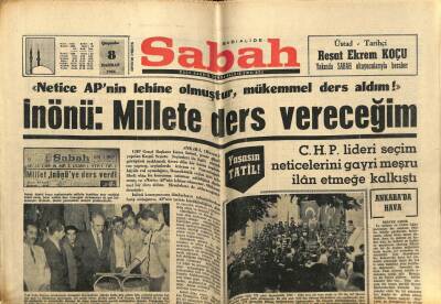 Sabah Gazetesi 8 Haziran 1966 - İsmet İnönüMillete Ders Vereceğim GZ61176 - 2