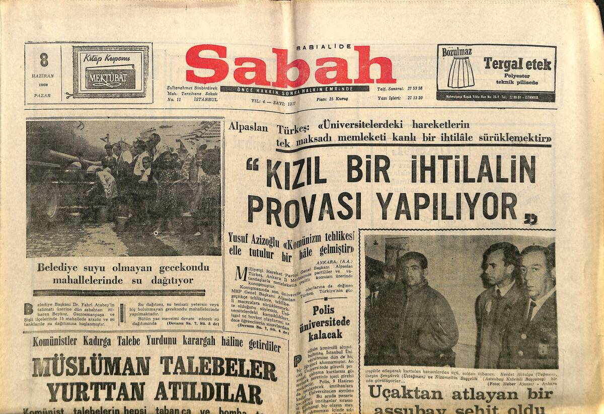 Sabah Gazetesi 8 Haziran 1969 - Rumor İstanbul'a Geldi - Sunay Ve Demirel Pehlivanlara Ödül Verecek GZ149748 - 1