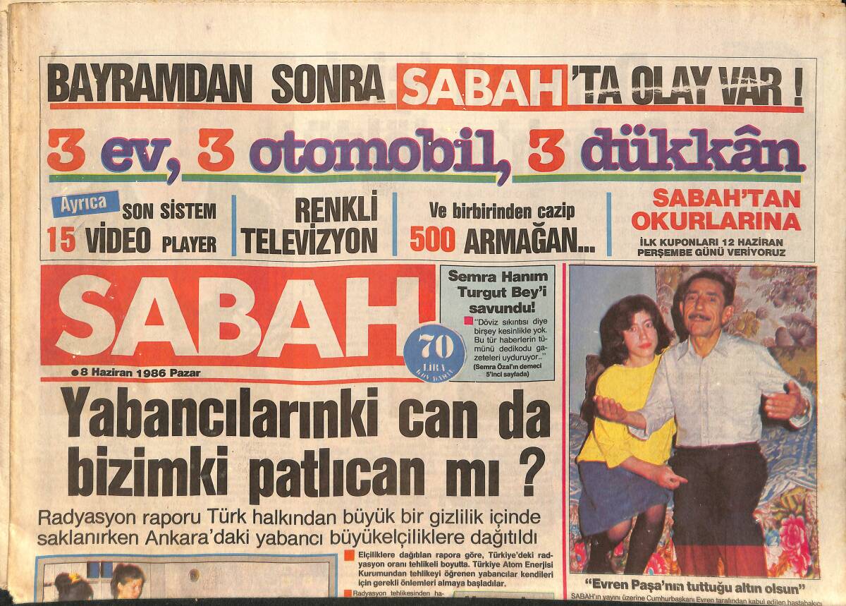 Sabah Gazetesi 8 Haziran 1986 - Emel Sayın'ın Evcilik Oyunu - Derwall İçini Sabaha Döktü GZ3165 - 1