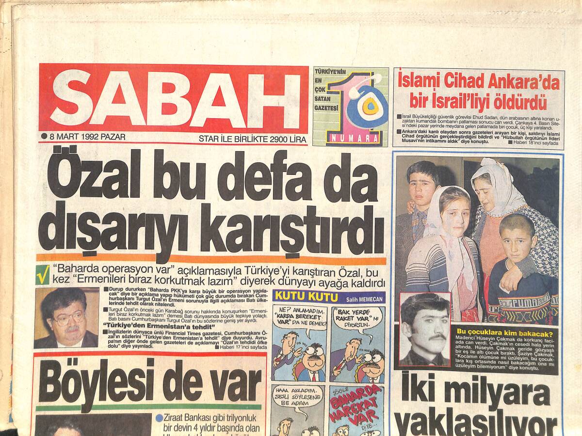 Sabah Gazetesi 8 Mart 1992 - Arnold'un En Önemli Filmi - Fenerbahçe'de Kilit Karasızlar GZ3787 - 1