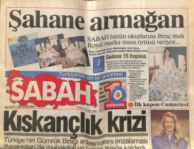 Sabah Gazetesi 8 Mart 1995 - Çiller 2001 Yılına Kadar Görevdeyim - Dünya Modacıları Milanoda Buluştu GZ98310 - 1