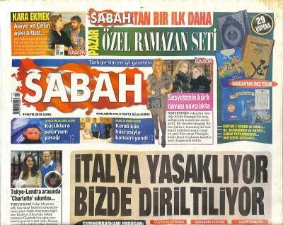 Sabah Gazetesi 8 Mayıs 2015 - Barzani Bağımsız Kürdistan Yolda - Kalbi Cömert Futbolcu Ronaldo GZ125567 - 1