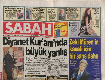 Sabah Gazetesi 8 Ocak 1990 - Zeki Mürenin Kaseti İçin Bir Şans Daha GZ83368 - 1