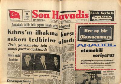 Sabah Gazetesi 8 Temmuz 1967 - Kıbrısın İlhakına Karşı Askeri Tedbirler Alındı GZ64166 - 1
