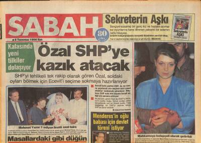 Sabah Gazetesi 8 Temmuz 1986 - Neco Başarımı Karıma Borçluyum - Özal SHPye Kazık Atacak GZ127950 - 1