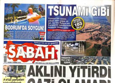 Sabah Gazetesi 8 Temmuz 2012 - Halep Bombalanıyor Bir Günde 33 Ölü Daha - Rusyada Sel Afeti 103 Ölü GZ98402 - 1