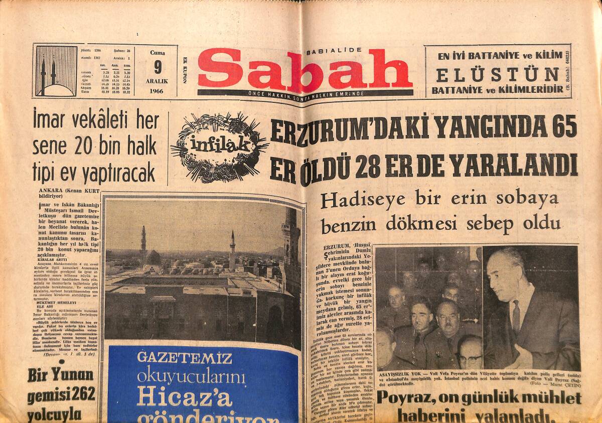 Sabah Gazetesi 9 Aralık 1966 - Ege'nin En Büyük Kazası: Nazilli - Çekoslovakya'yı Protesto Ettik GZ149802 - 1