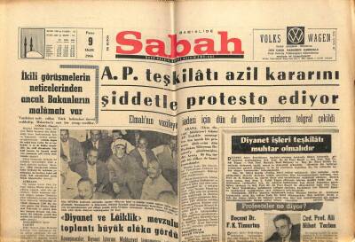 Sabah Gazetesi 9 Ekim 1966 - Diyanet İşleri Teşkilatı Muhtar Olmalıdır GZ63978 - 2