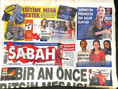 Sabah Gazetesi 9 Eylül 2012 - Lübnanda Türk Rehine İçin Ordudan Yeni Operasyon GZ100566 - 1