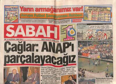 Sabah Gazetesi 9 Haziran 1992 - Özal Yargı Reformu Yasasını Veto Etti ! GZ85248 - 1