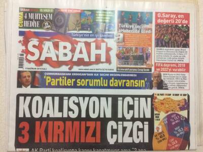 Sabah Gazetesi 9 Haziran 2015 - Koalisyon İçin 3 Kırmızı Çizgi GZ47136 - 1