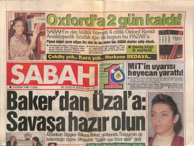 Sabah Gazetesi 9 Kasım 1990 - Kennedy İzmirde Moral Depoluyor ! GZ83581 - 1
