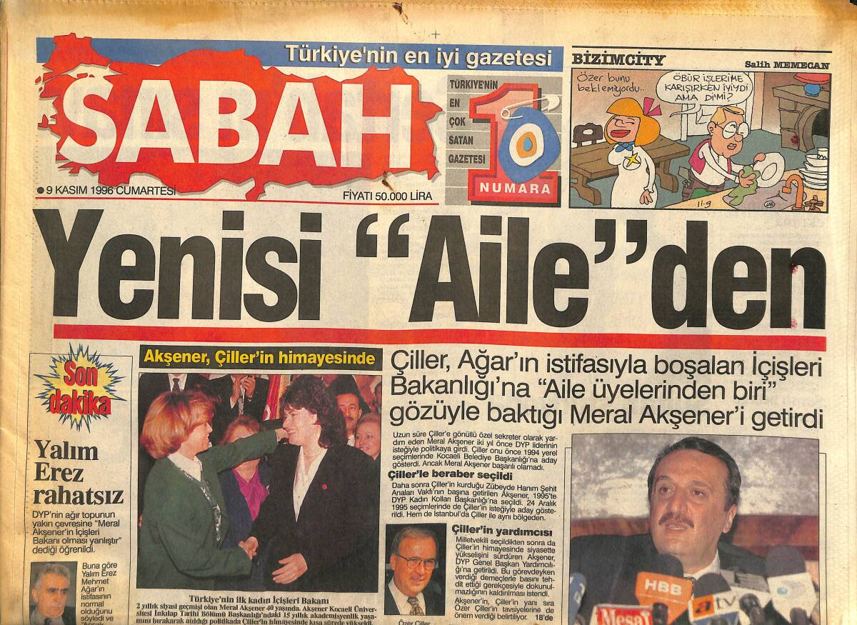 Sabah Gazetesi 9 Kasım 1996 - Sultan Türkan Şoray Stüdyoda - Zeki Müren İlk Vasiyetinde Tüm Mal Varlığını TEV'e Bırakmış GZ147863 - 1