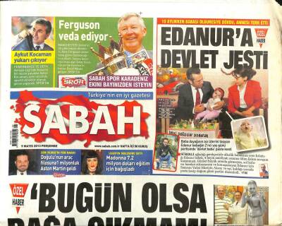 Sabah Gazetesi 9 Mayıs 2013 - Madonna 7.2 Milyon Doları Eğitim İçin Bağışladı - Kenan Doğulunun Araç Filosuna 1 Milyonluk Aston Martin Geldi GZ98416 - 1