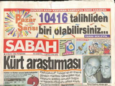 Sabah Gazetesi 9 Nisan 1992 - Atatürk Barış Ödülü Mandelanın GZ105638 - 1