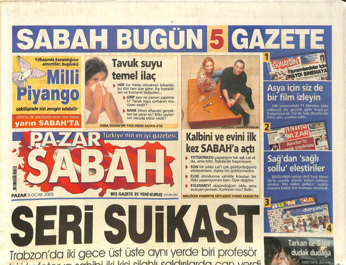 Sabah Gazetesi 9 Ocak 2005 - Tarkan İle Bilge Dudak Dudağa - Bob Dylan Da Türk Asıllıymış GZ2533 - 1