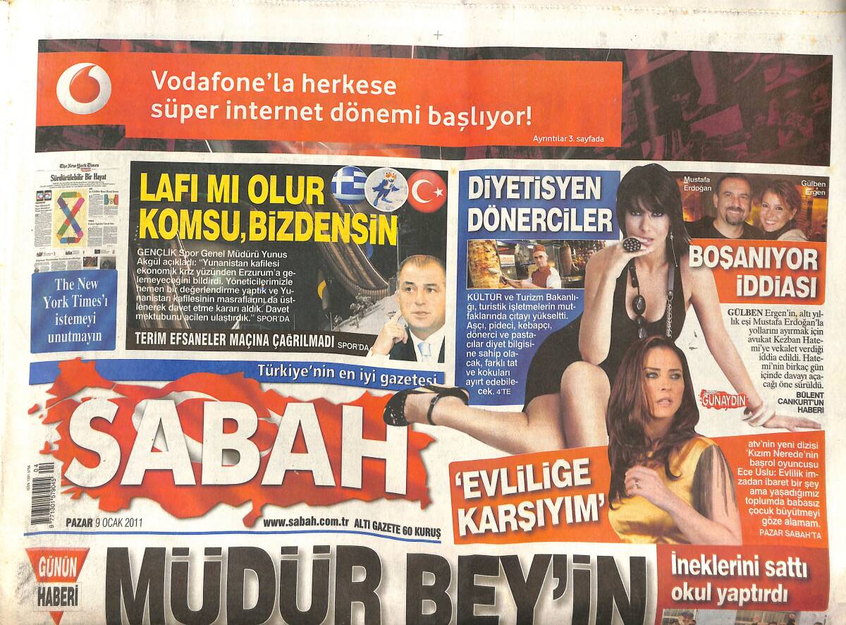 Sabah Gazetesi 9 Ocak 2011 - Fatih Terim Efsaneler Maşına Çağırılmadı - Sezen Aksu'nun 3 Albümü Hacizli Çıktı GZ137019 - 1