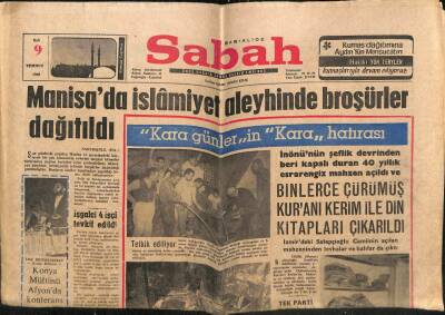 Sabah Gazetesi 9 Temmuz 1968 - Manisada İslamiyet Aleyhinde Broşürler Dağıtıldı GZ64244 - 1