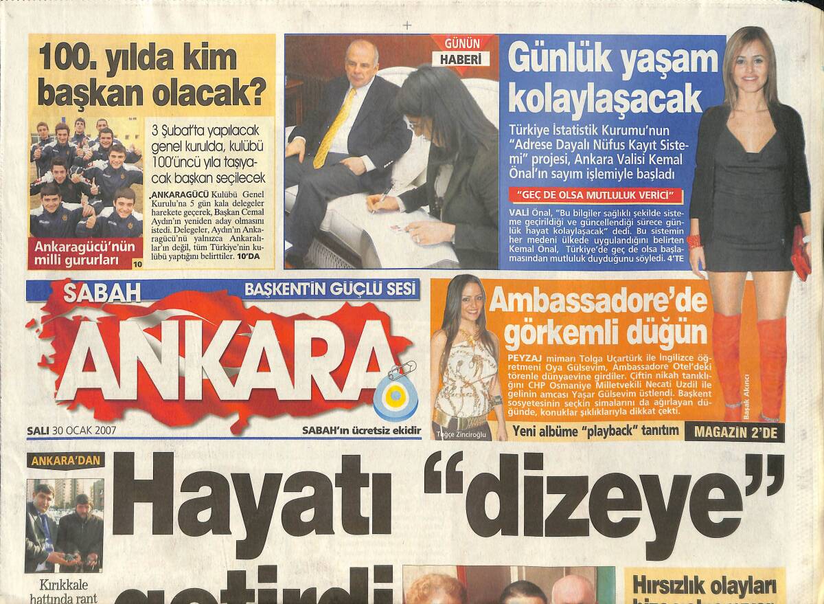 Sabah Gazetesi Ankara Eki 30 Ocak 2007 - 100. Yılda Kim Başkan Olacak? - Barış Manco Ve Cem Karaca Şarkılarla Anıldı! GZ137873 - 1