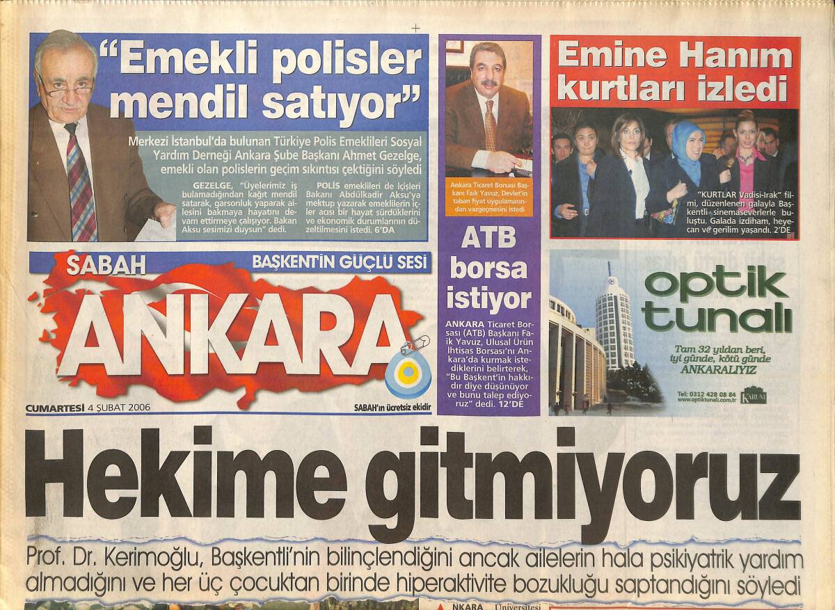 Sabah Gazetesi Ankara Eki 4 Şubat 2006 - Emine Erdoğan Kurtlar Vadisini İzledi ! - Beşiktaş Avı Başlıyor! GZ137885 - 1
