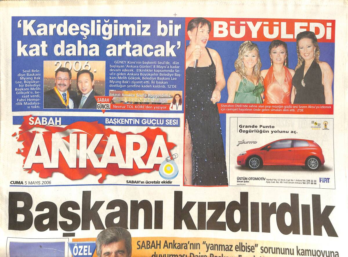 Sabah Gazetesi Ankara Eki 5 Mayıs 2006 - Sezen Aksu'yu İzlemek İçin Cemiyetin Önde Gelenleri Akın Etti - Çankaya Parklarını A Takımı Koruyacak GZ137765 - 1