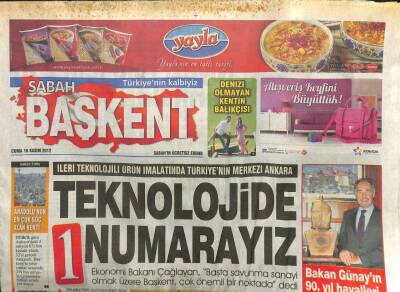 Sabah Gazetesi Başkent Eki 16 Kasım 2012 - Teknolojide Bir Numarayız GZ107320 - 1