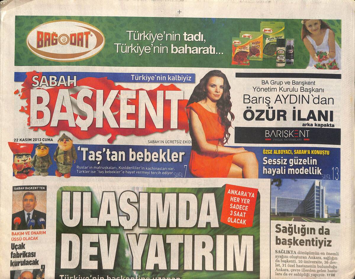 Sabah Gazetesi Başkent Eki 22 Kasım 2013 - Ulaşımda Dev Yatırım - Ankara'nın Son Osmanlı Çiftçisi GZ136106 - 1