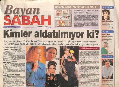 Sabah Gazetesi Bayan Eki 2 Ekim 1999 - Kimler Aldatılmıyor Ki ? * Hülya Avşar GZ116315 - 1