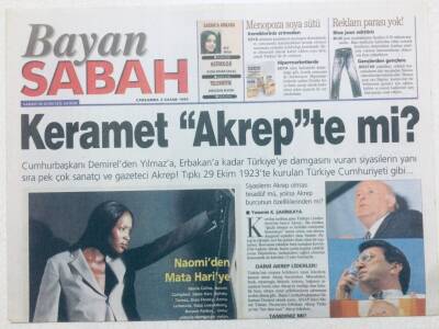 Sabah Gazetesi Bayan Eki 3 Kasım 1999 - Naomiden Mata Hariye GZ41567 - 1