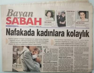 Sabah Gazetesi Bayan Eki 31 Temmuz 1999 Nafakada Kadınlara Kolaylık -GZ37353 - 1