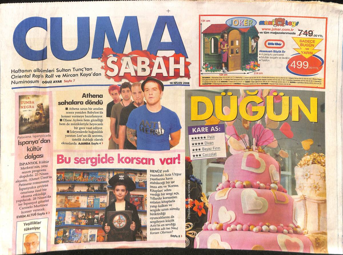 Sabah Gazetesi Cuma Eki 18 Nisan 2008 - Athena Grubu Sahnelere Geri Döndü - İspanya'dan Kültür Dalgası GZ154532 - 1