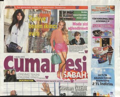 Sabah Gazetesi Cumartesi Eki 1 Ağustos 2015 - Bir Albüm , Bir Bebek Ve Aşk * Gökhan Özen GZ117086 - 1