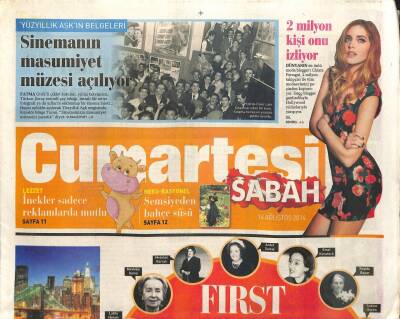 Sabah Gazetesi Cumartesi Eki 16 Ağustos 2014 - Yüzyıllık Aşkın Belgeleri,Sinemanın Masumiyet Müzesi Açılıyor GZ105834 - 1
