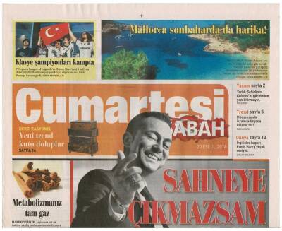 Sabah Gazetesi Cumartesi Eki 20 Eylül 2014 - Serdar Ortaç Röportajı Beni Hastalık Değil Sahneye Çıkmamak Öldürür GZ48049 - 1
