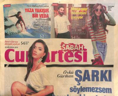 Sabah Gazetesi Cumartesi Eki 24 Ağustos 2019 - Öykü Gürman Şarkı Söylemezsem Hayatı Zehir Ederim GZ100230 - 2