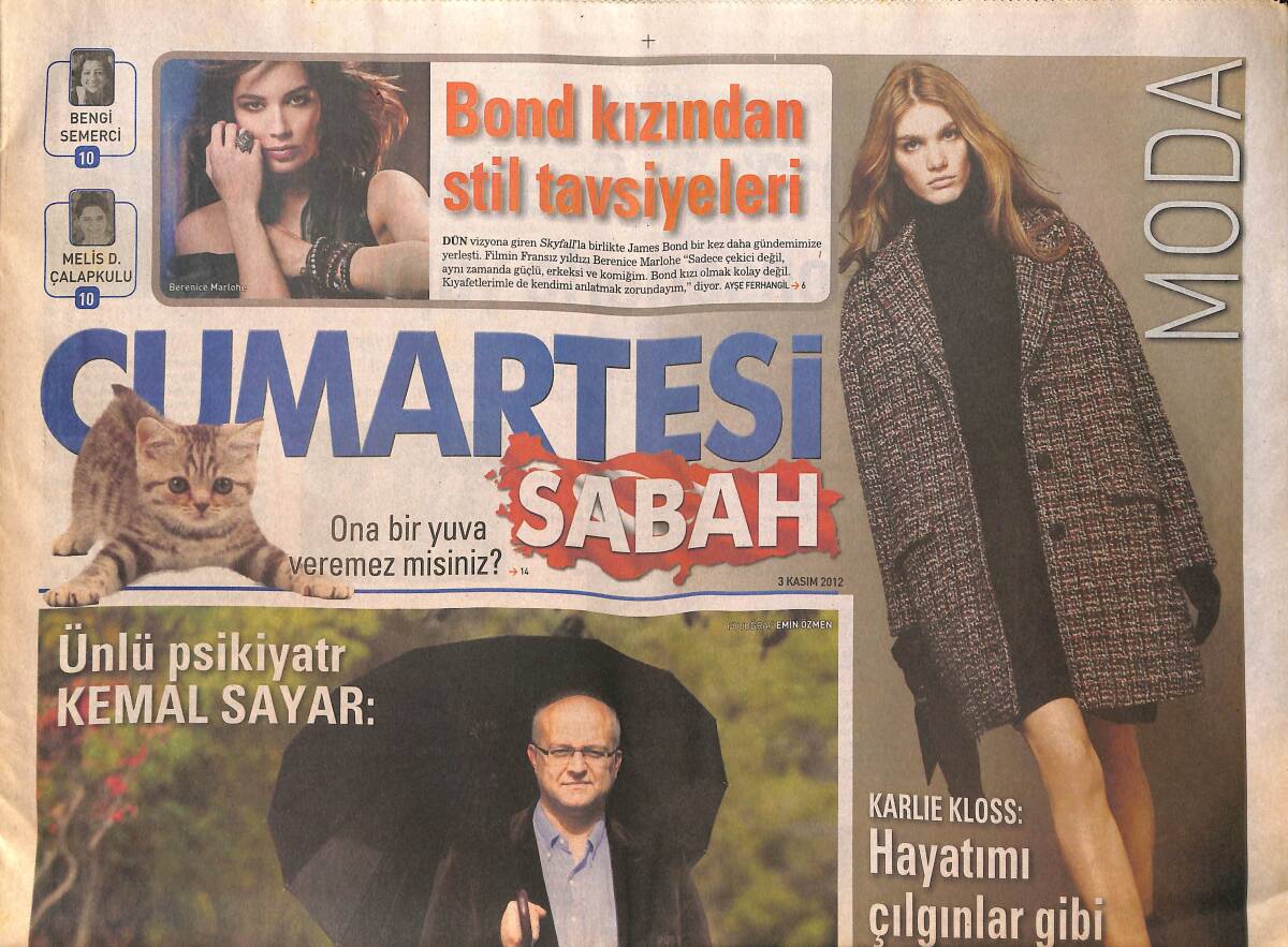 Sabah Gazetesi Cumartesi Eki 3 Kasım 2012 - James Bond Kızından Stil Tavsiyesi - Jennifer Lopez İstanbul'da 3 Konser Verecek GZ136516 - 1
