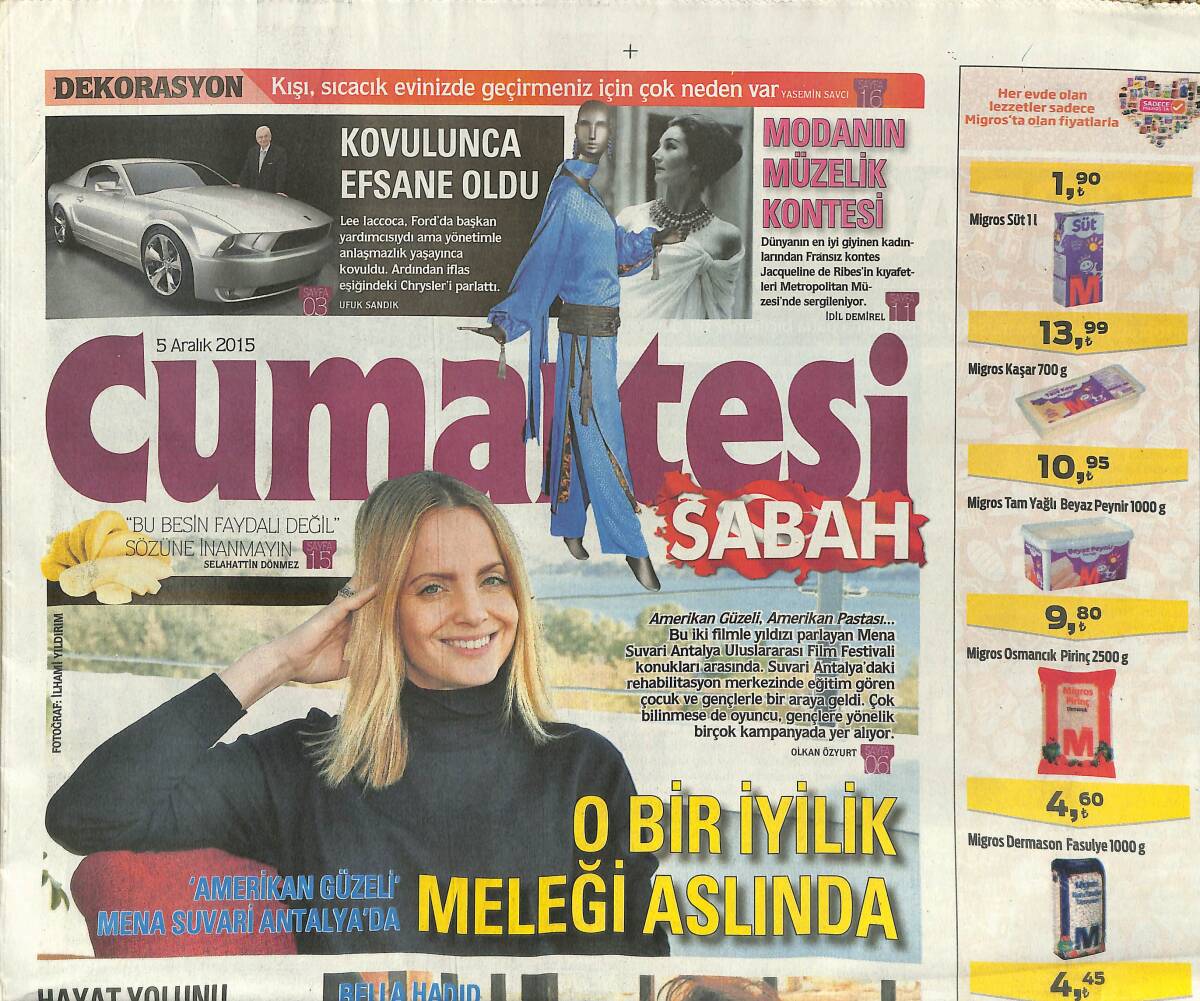 Sabah Gazetesi Cumartesi Eki 5 Aralık 2015 - Bella Hadid 