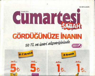 Sabah Gazetesi Cumartesi Eki 6 Aralık 2014 - Mutluluğun 2600 Yıllık Sırrı Çikolata GZ100111 - 1