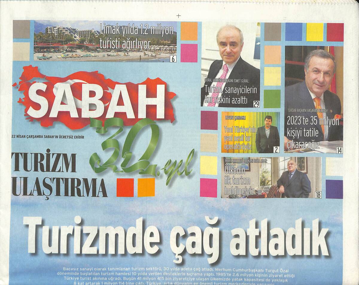 Sabah Gazetesi Eki 22 Nisan 2015 - Turizm'de Çağ Atladık - Özel Hava Yolları Uçuşa Geçti GZ136101 - 1