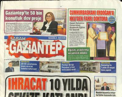 Sabah Gazetesi Gaziantep Eki 28 Ekim 2015 - Kentler Birliği Hışvahana Özel Tarih Ödülü Verdi GZ116998 - 1