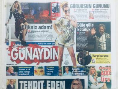 Sabah Gazetesi Günaydın Eki 1 Nisan 2014 - Tehdit Eden Eski Eş Çıktı, Derya Şensoy Berkay İle Bir Mekanda Görüntülendi GZ40686 - 1