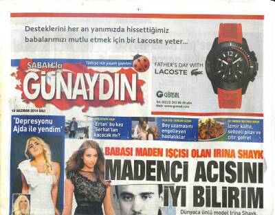Sabah Gazetesi Günaydın Eki 10 Haziran 2014 - Seren Serengil Depresyonu Ajda İle Yendim GZ104674 - 1