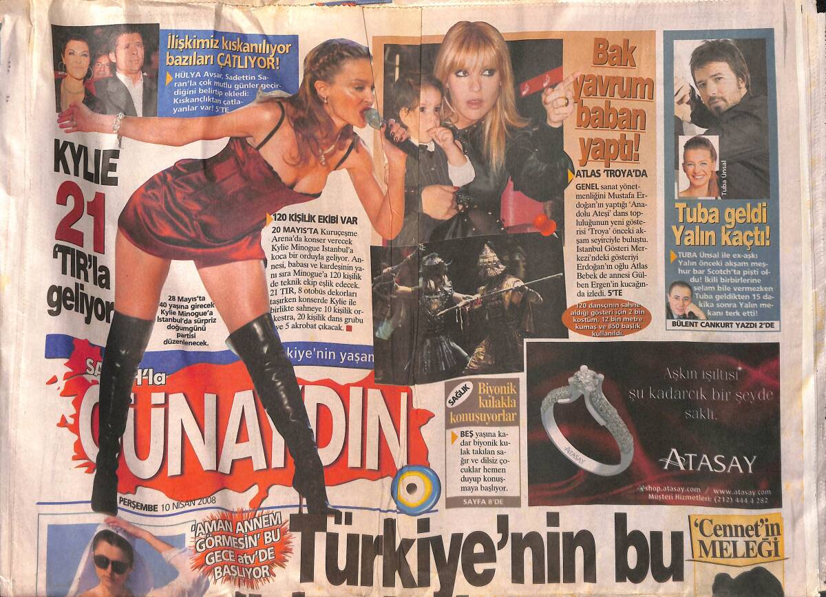 Sabah Gazetesi Günaydın Eki 10 Nisan 2008 - Tuba Ünsal Geldi Yalın Kaçtı - Kylie, 21 Tırla Geliyor - Helin Avşar, İlk Röportajını Yapıyor GZ154487 - 1
