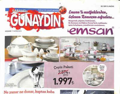 Sabah Gazetesi Günaydın Eki 11 Haziran 2015 - Kenan İmirzalıoğlunun Çocuk Sevgisi - Starlar Sahnesinde Ferhat Göçer GZ124990 - 1