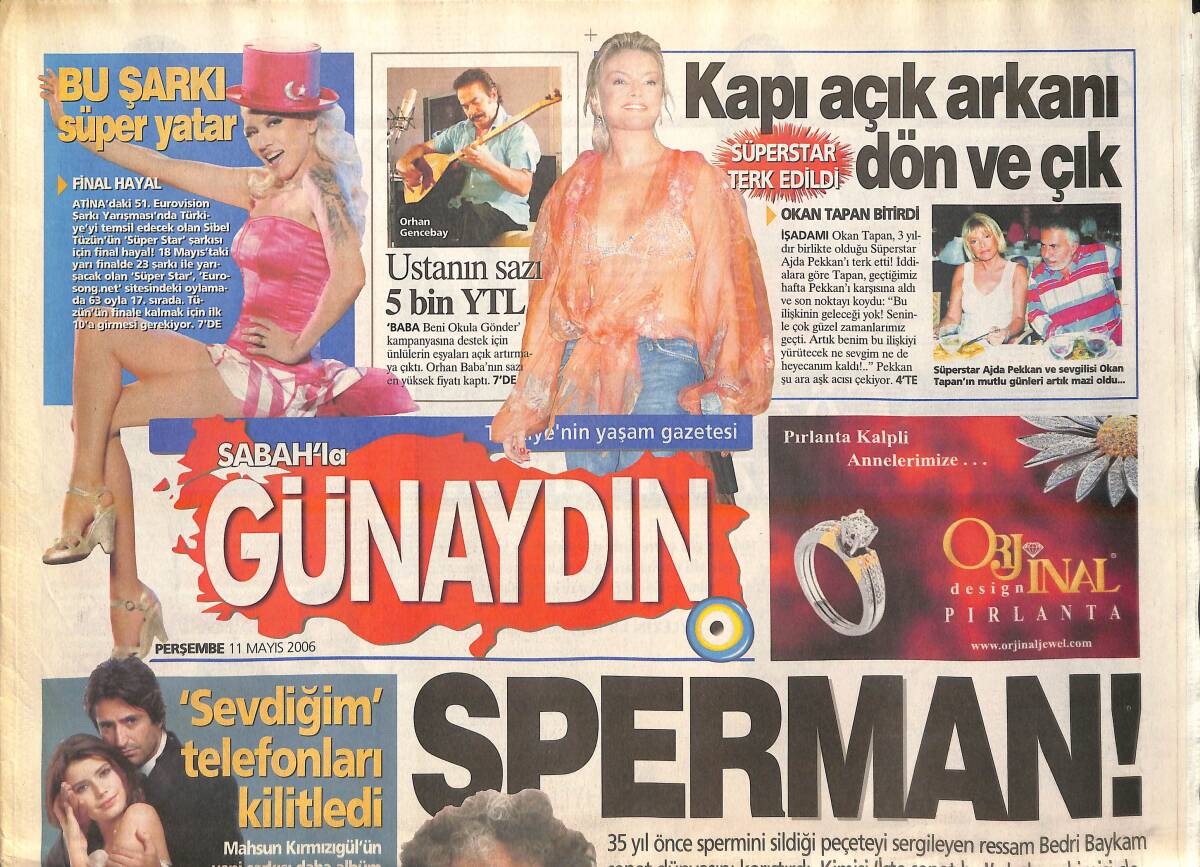 Sabah Gazetesi Günaydın Eki 11 Mayıs 2006 - Mahsun Kırmızıgül: Sevdiğim Telefonları Kilitledi! - Alemin Kralı Müslüm Baba! GZ137834 - 1