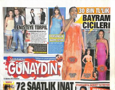Sabah Gazetesi Günaydın Eki 12 Ağustos 2013 - Ebru Gündeşin 30 Bin TLlik Bayram Cicileri - Hülya Avşarın Yazar Tercihi Tolstoy GZ105997 - 1