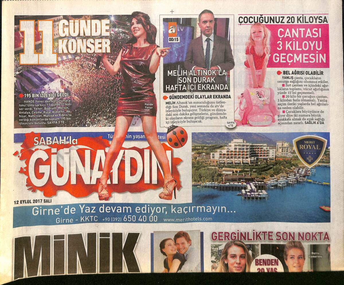 Sabah Gazetesi Günaydın Eki 12 Eylül 2017 - Hande Yener Konserine 195 Bin İzleyici Geldi - Emrah Çocukları Instagram'da Fenomen Oldu GZ154185 - 1